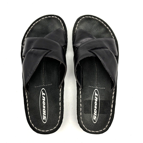Vintage 90s Y2K Sideout TUCSON Black Leather Slip On Slide Sandals Size 7 - Picture 10 of 15